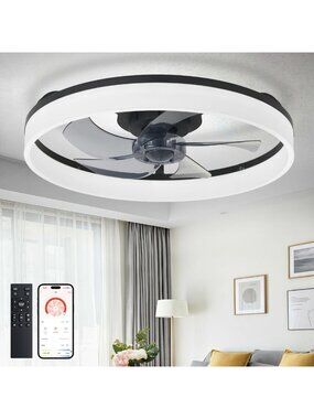 Modern Bladeless Ceiling Fan with Light | 20" Low Profile Flush Mount Fandelier